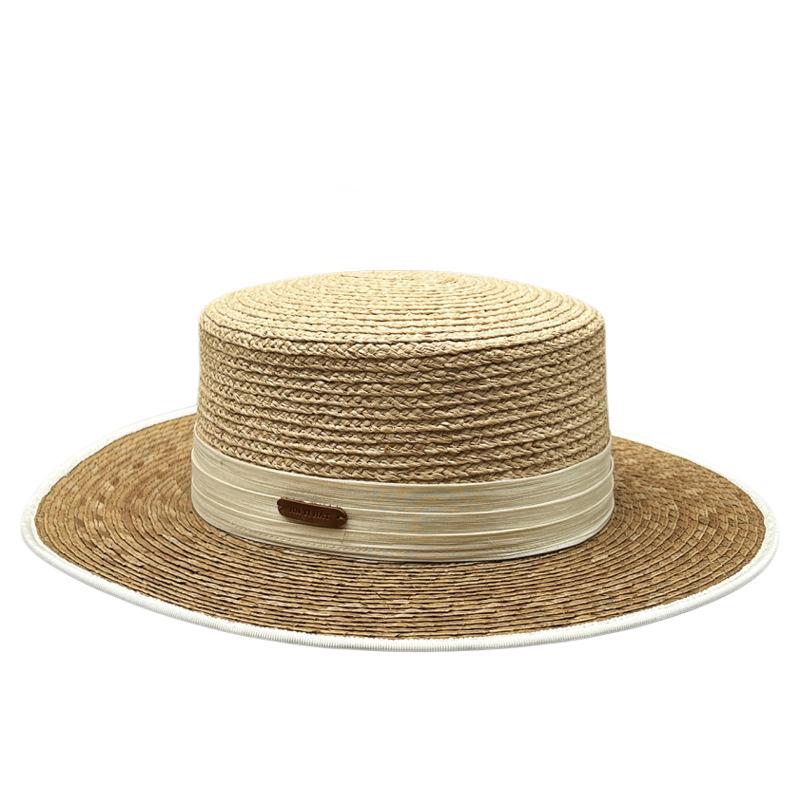 Light Luxury French Palm Leaf Flat Top Straw Hat Women'S Summer Sunshade Top Hat Seaside Vacation Raffia Hat