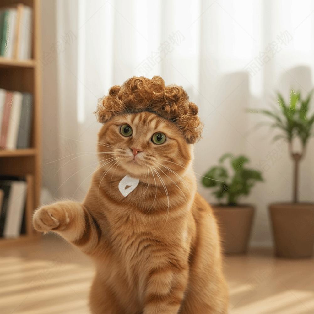 Elastic Band Cat Funny Headpiece Curly Cat Cosplay Headwear Pet Afro Wig  Photo Props