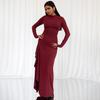 Autumn New Style Fashion Design Solid Color Crew Neck Asymmetrical Hem Slim Fit Dress