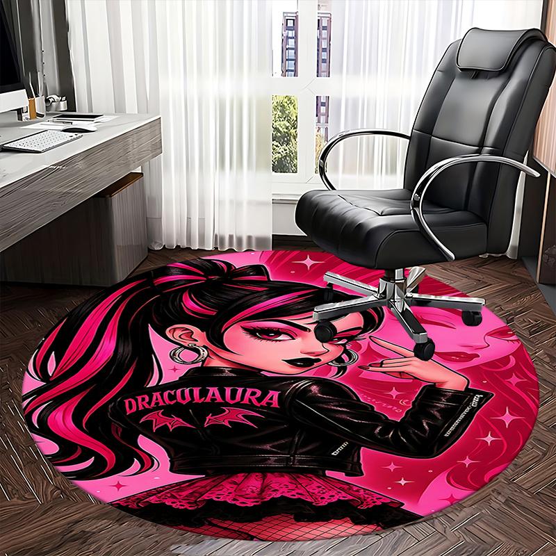 Draculaura Chair Mat Round Carpet - Gothic Home Decor, Sofa Rug, Office Mat, Gift for Her, Suitable for Bedroom, Living Room, and Various Rooms0462b