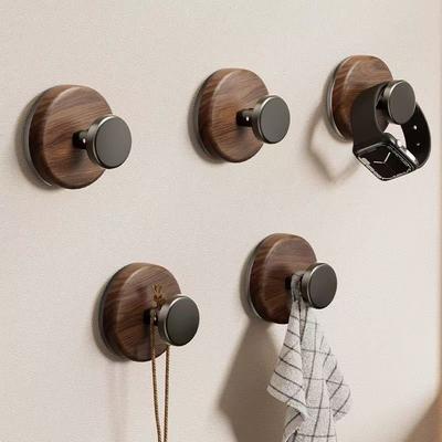 Walnut Wood Grain Suction Cup Hook, Home Seamless Pasting Door Back Coat Hook, Kitchen and Bathroom Wall Single Hook