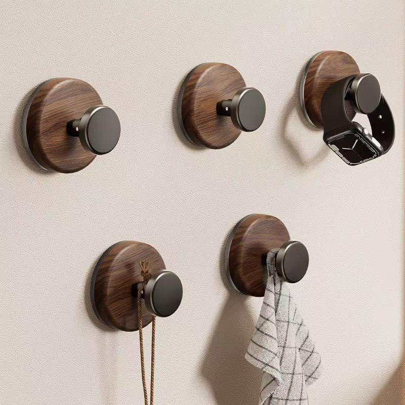Walnut Wood Grain Suction Cup Hook, Home Seamless Pasting Door Back Coat Hook, Kitchen and Bathroom Wall Single Hook