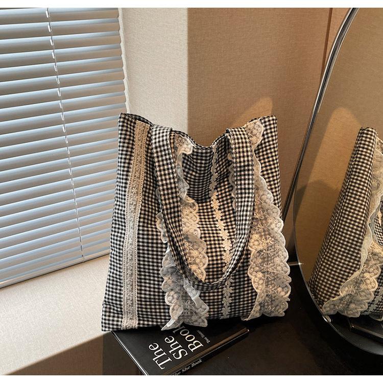 Lace Edge Bucket Bag Women's New Fashion Portable Tote Bag Small Fresh Shopping Commuter Bag