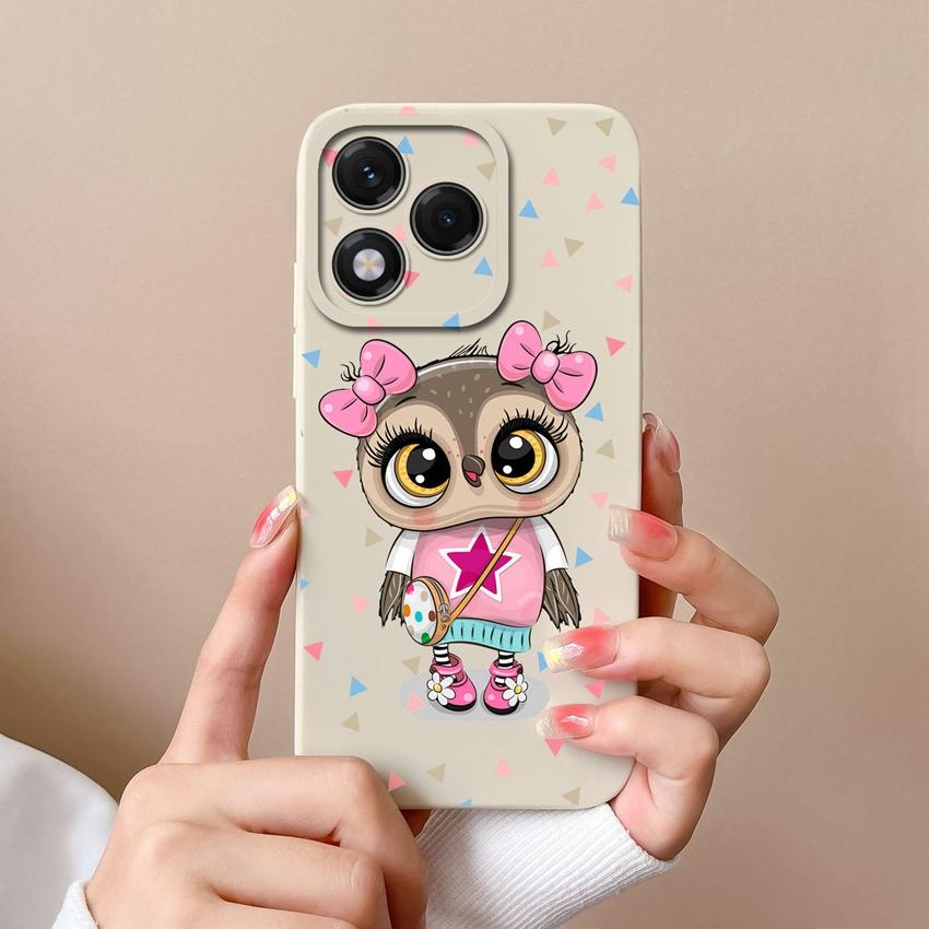 Für Huawei Honor X6b 400 Lite X9c X7c X60 X5b X8 X8c Schöne Katze Eule Muster Quadrat Weiche Flüssigkeit Silikon Anti Fingerprint Shell Für Huawei Stoßstange Abdeckung