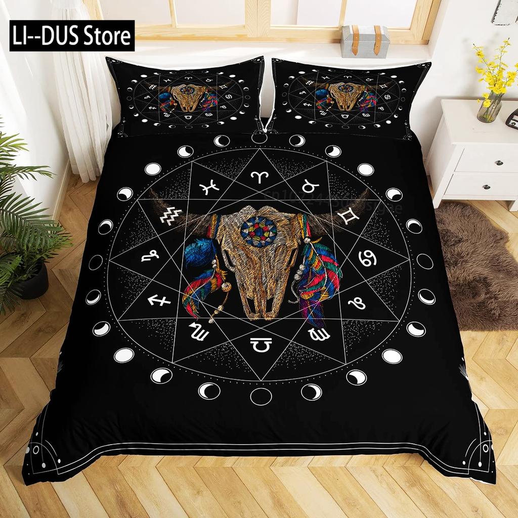 Constellation Duvet Cover Set Sky Star Map Geometric Circle Decorative 3 Piece Bedding Set with 2 Pillow Shams Queen Full Size