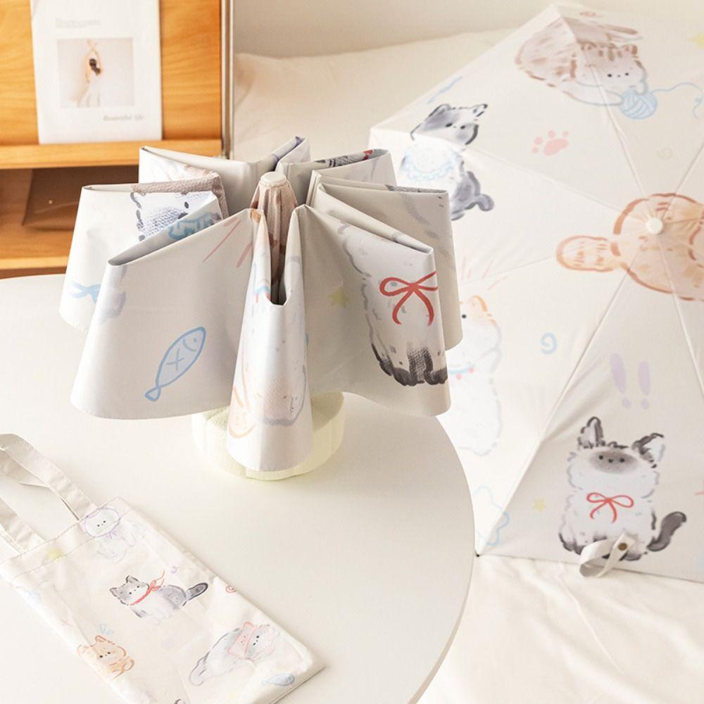 Lightweight Cartoon Cat Umbrella UV Protection Folding Sun Umbrella  Travel
