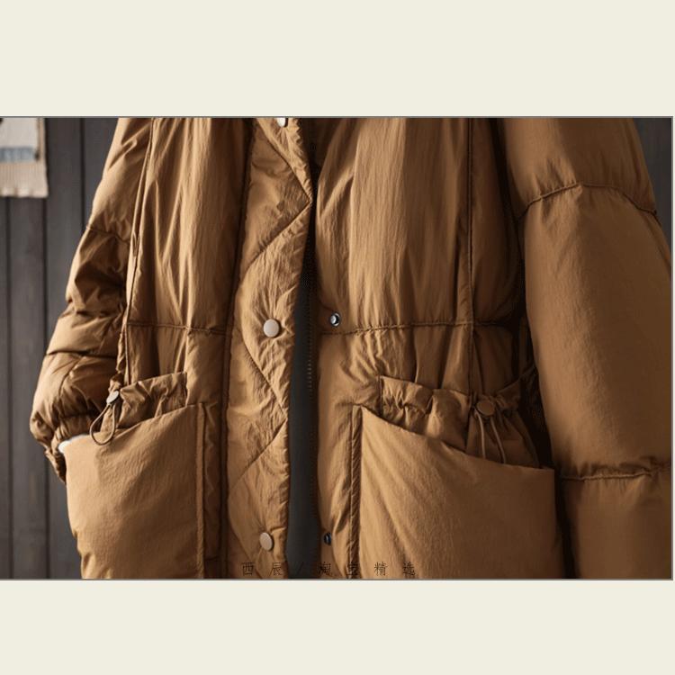 Women White Duck Down Long Jacket Casual Loose Autumn Winter Outwear Hood Warm Coat Big Pockets Korean Style