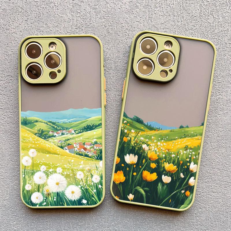 Colorful Wild Mountain Flower Field Phone Case For 17 16 15 14 Pro Max Plus 13 12 Mini 11 Pro Max Shockproof Protective Covers