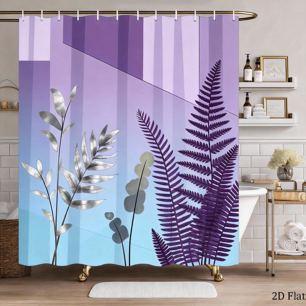 Plant Art Shower Curtain 1 Piece-Green Leaf Geometric Block, Modern Natural Design, Contemporary Bathroom Decoration