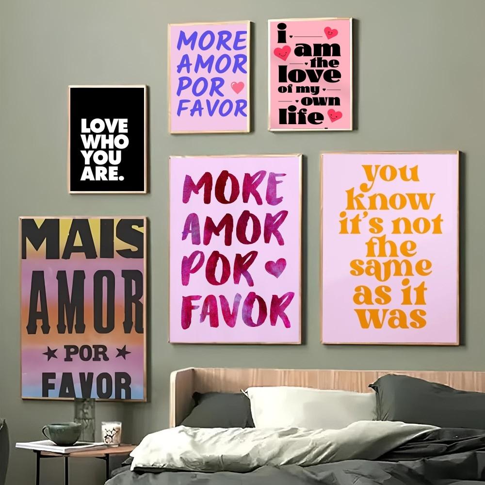 1pc Maximalist Sunshine More Amor Yellow Love Quote Poster Paper Print Home Bedroom Entrance Bar Cafe Art Painting Decoration