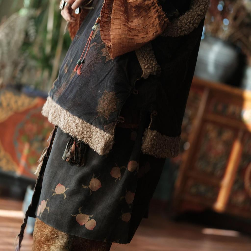 Johnature Women Chinese Coats Print Floral Patchwork Warm Winter Vintage Female Coats