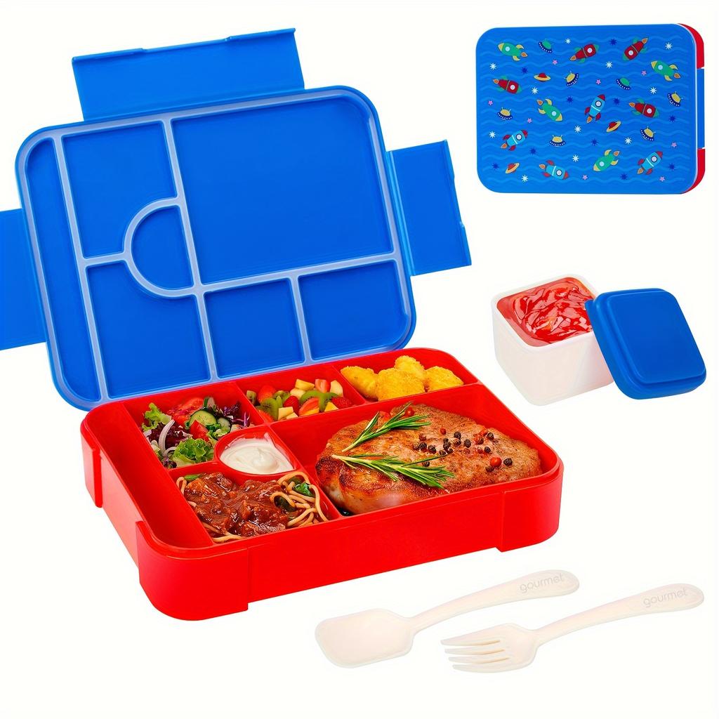 Bento Lunchbox-Set mit großem Fassungsvermögen mit auslaufsicherer Abdichtung, unterteilter Frischhalte-Lebensmittelbehälter mit Gabel und Löffel für Schulkinder