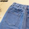 DIMANAF Summer Jeans Long Pants Women Elastic Loose Straight Casual Tassel Female Basic Straight Trousers Wide Leg Pants Blue 4XL  AA