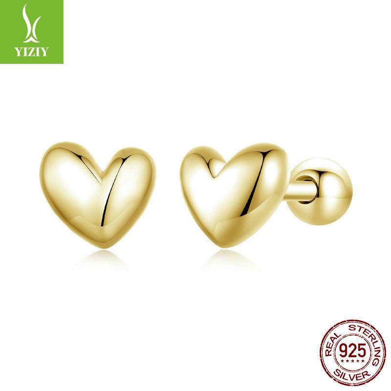 Exquisite Mini Heart-Shaped Threaded Stud Earrings For Women, Simple Love S925 Sterling Silver Plain Silver Earrings.