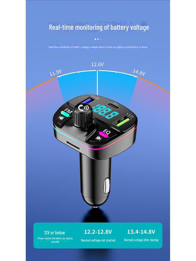 HT Series Car Bluetooth Receiver & FM Transmitter with MP3, Hands-Free Calls, and Fast-Charging Car Charger