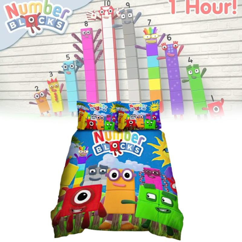 Numberblocks Cartoon Bedding Ensemble With Waffle Weave Fabric For Kids Room