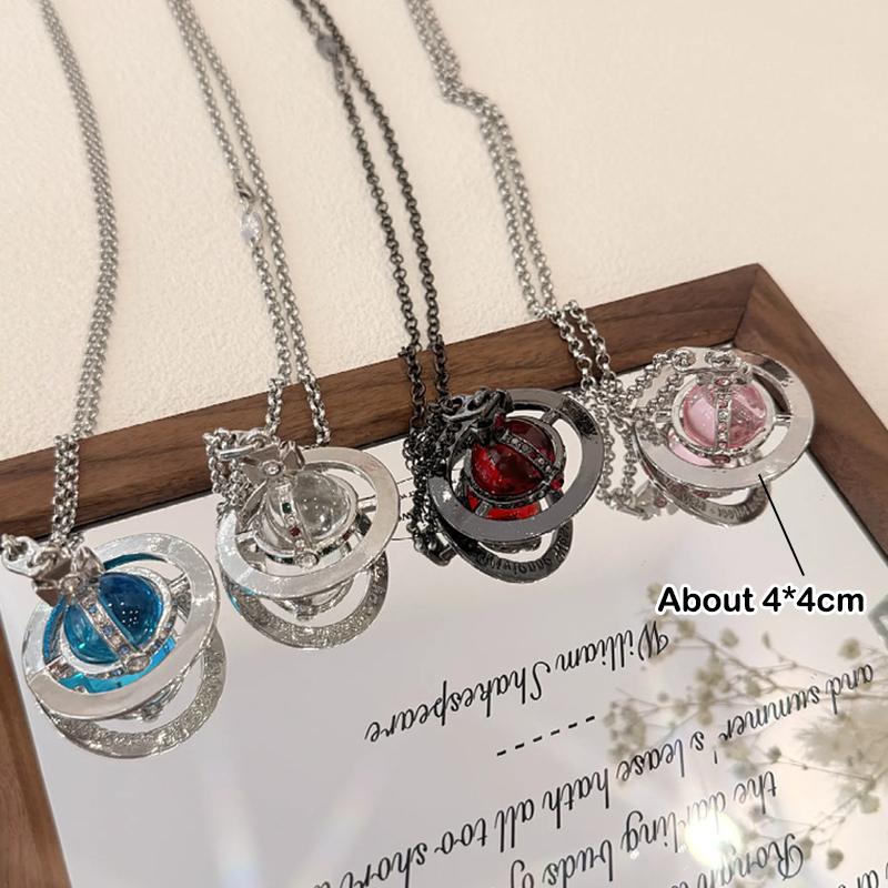 Bunte Glasperlen Dreidimensionale Saturnringe Halskette Damen Cooles Design Nischen-Design Sommer Vielseitiges Zubehör