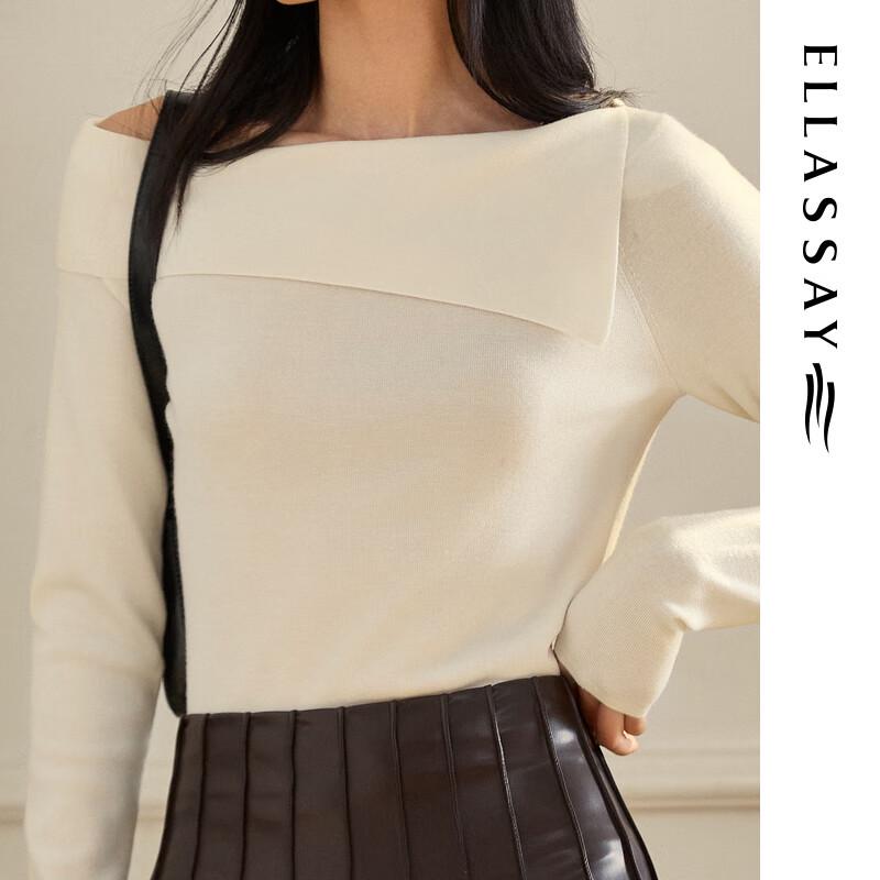 ELLASSAY Women's Slim-Fit Merino Wool Asymmetrical Neck Knit Sweater