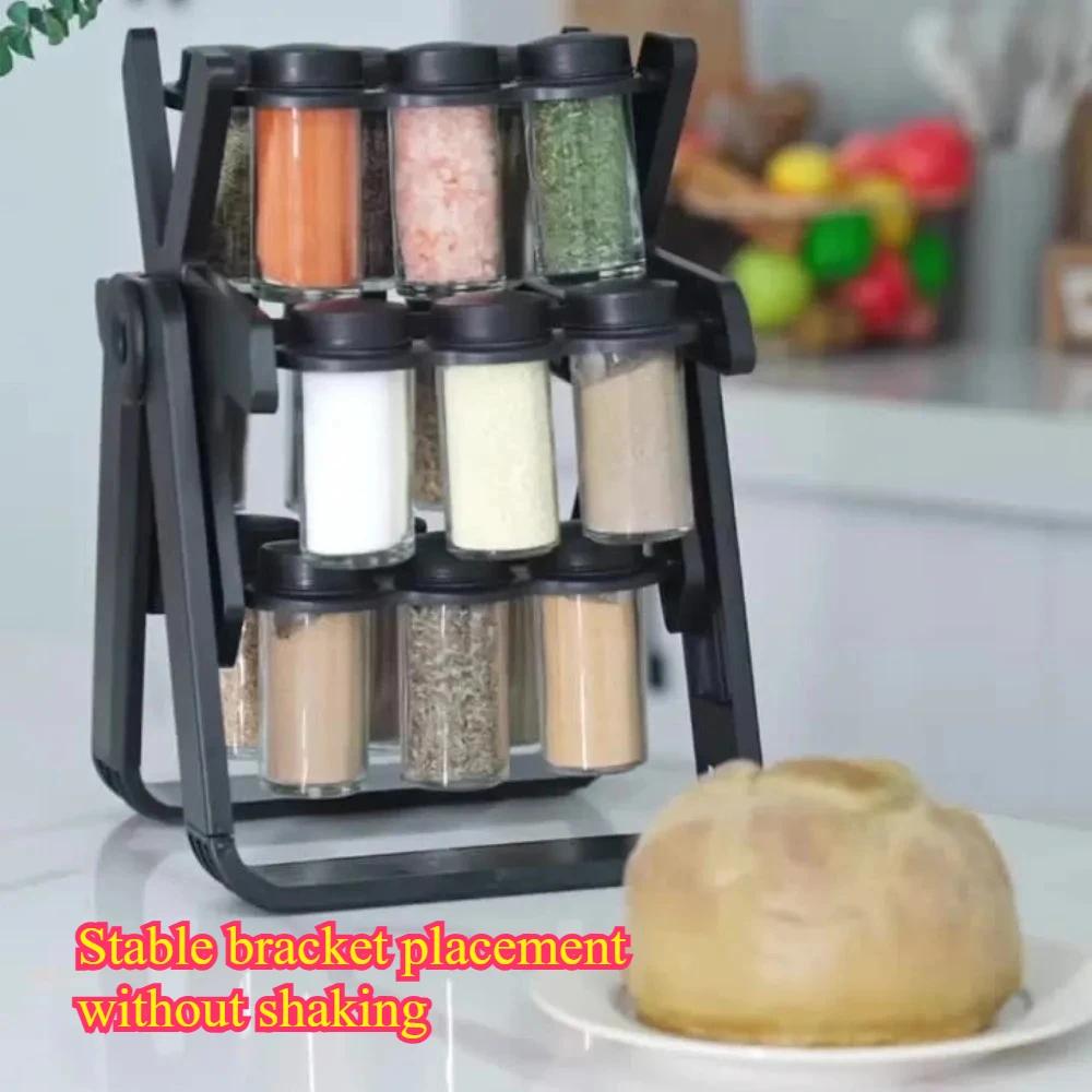 Rotating Glass Spice Rack Set Spice Storage Rack Household Rotating Storage Stable Convenient Storage Rack for Easy Retrieval