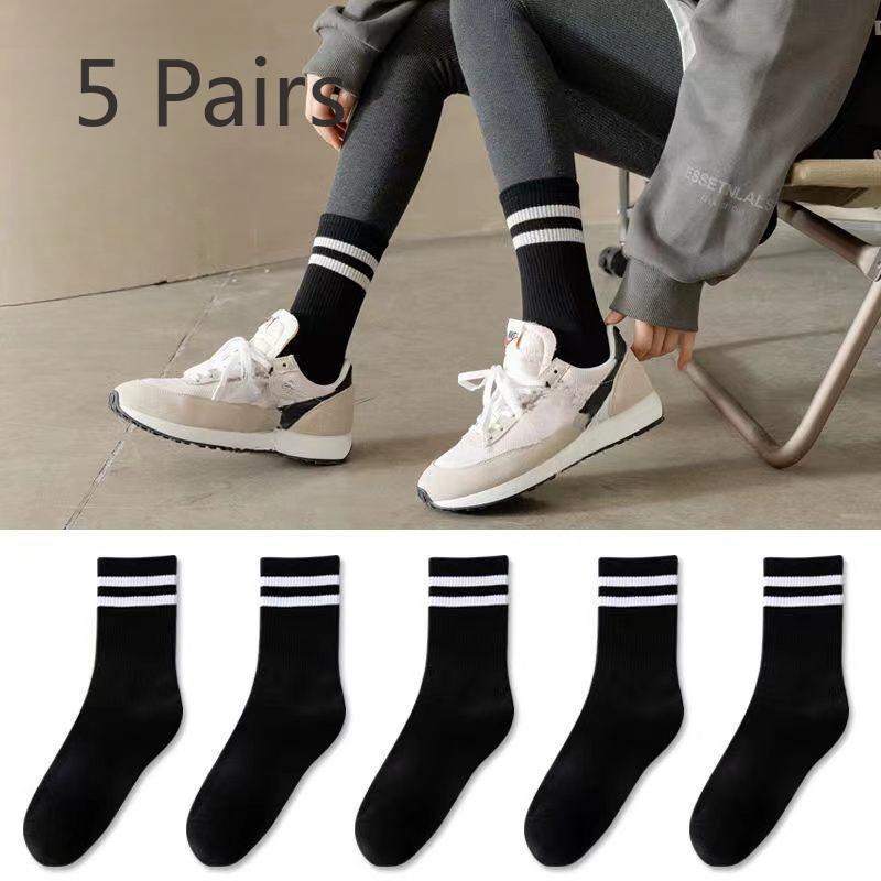 5 Pairs of Solid White Thick Stockings for Men, Trendy, Anti-odor, Versatile for Sports, Men's Long Stockings