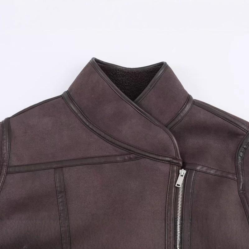 Womens Trendy Patchwork Stand Collar Reversible Loose Jacket Coat