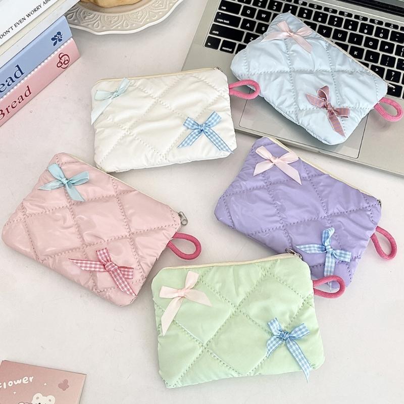 Polyester Bowknot Cosmetic Pouch Versatile Portable Organizers for Travel and Daily Accessories