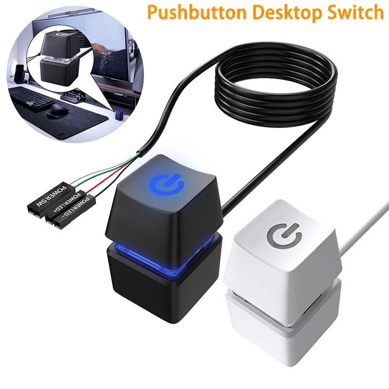 Computer Desktop Switch Blue LED Lights PC Motherboard External Start Power On/Off Button 1.8m Extension Cable For Home & Office