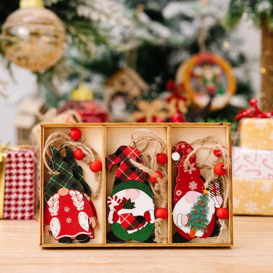 3 Pcs Christmas Gnome Ornaments Vintage Gnome Elf Wooden Hanging Decoration for Holiday Xmas Party Supplies