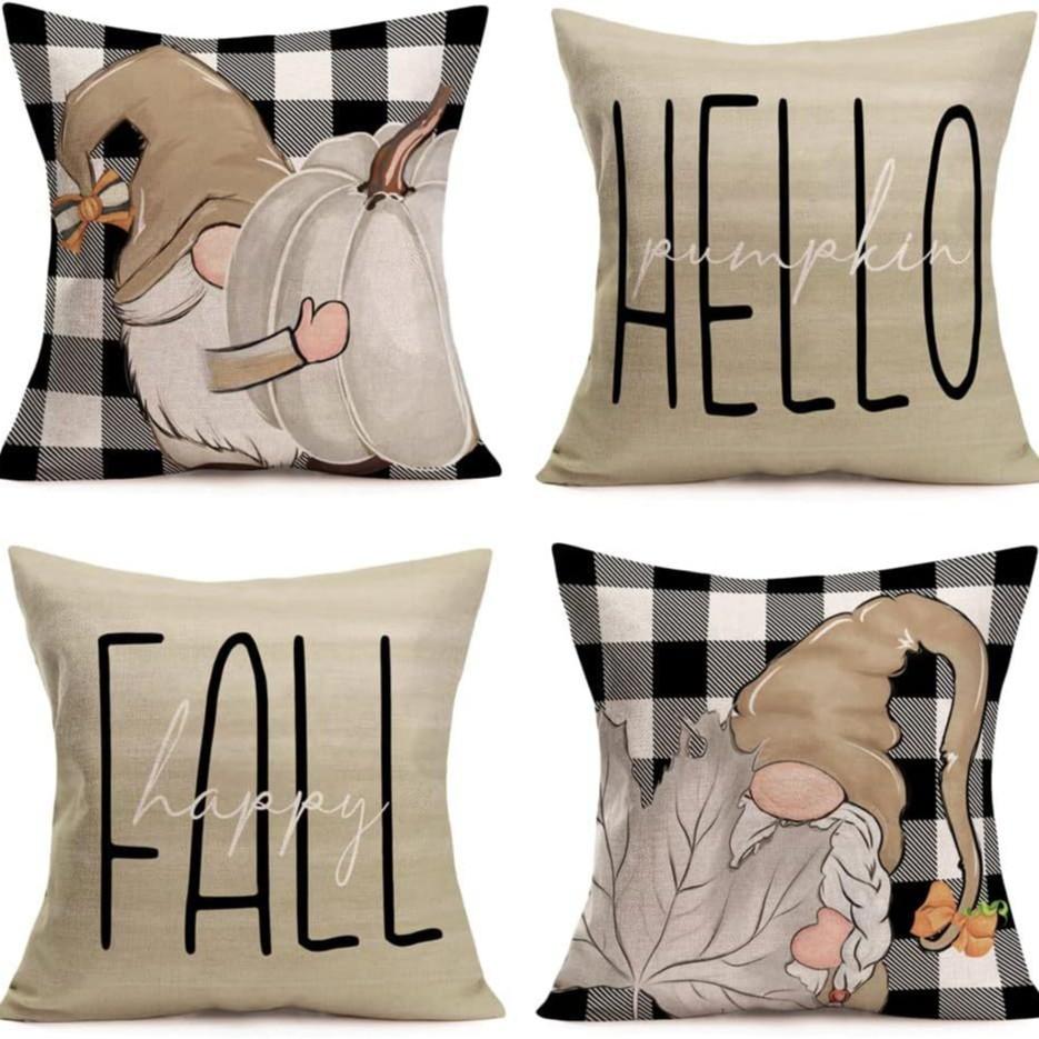 Autumn Pumpkin Maple Leaf Letter Printed Linen Pillow Case Thanksgiving Ambience Decorative Living Room Sofa Backrest Cushion