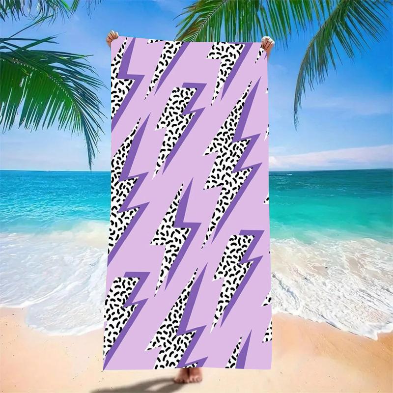 Purple Lightning Bolt Beach Towel Leopard Spot Pattern Abstract Design Quick Dry Sand Free Towel