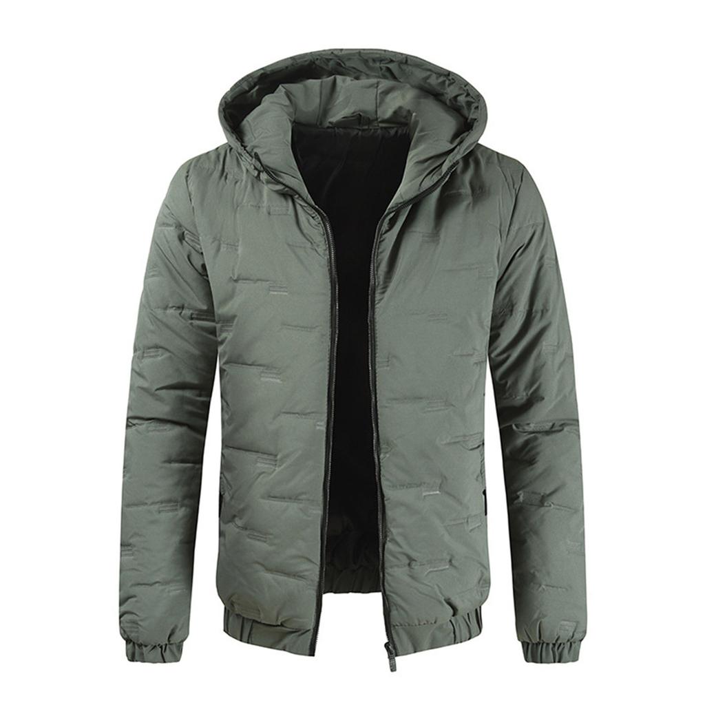 Mens Padded Down Jacket Coat Warm Zipper Hooded Thicken Coats Casual Solid Color Overcoat