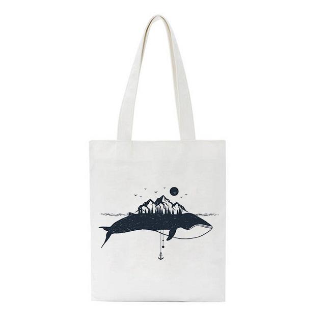 Hot Air Balloon Whale Cute Print Shoulder Bags Star Harajuku Shopping Bag Large Capacity Street Shoot Handbag Women Bag Wallet