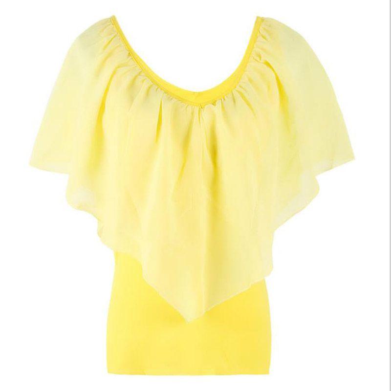 

V Womens Neck Tunic Short Sleeve Chiffon Top Tshirt Plus Size Loose Blouse Tops Yellow,3XL