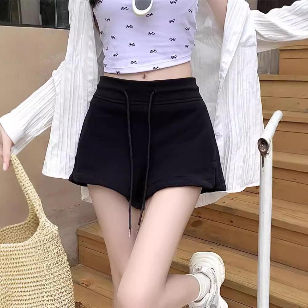 Autumn 2024 Women's Drawstring Casual High-Waist Loose Wide-Leg Shorts
