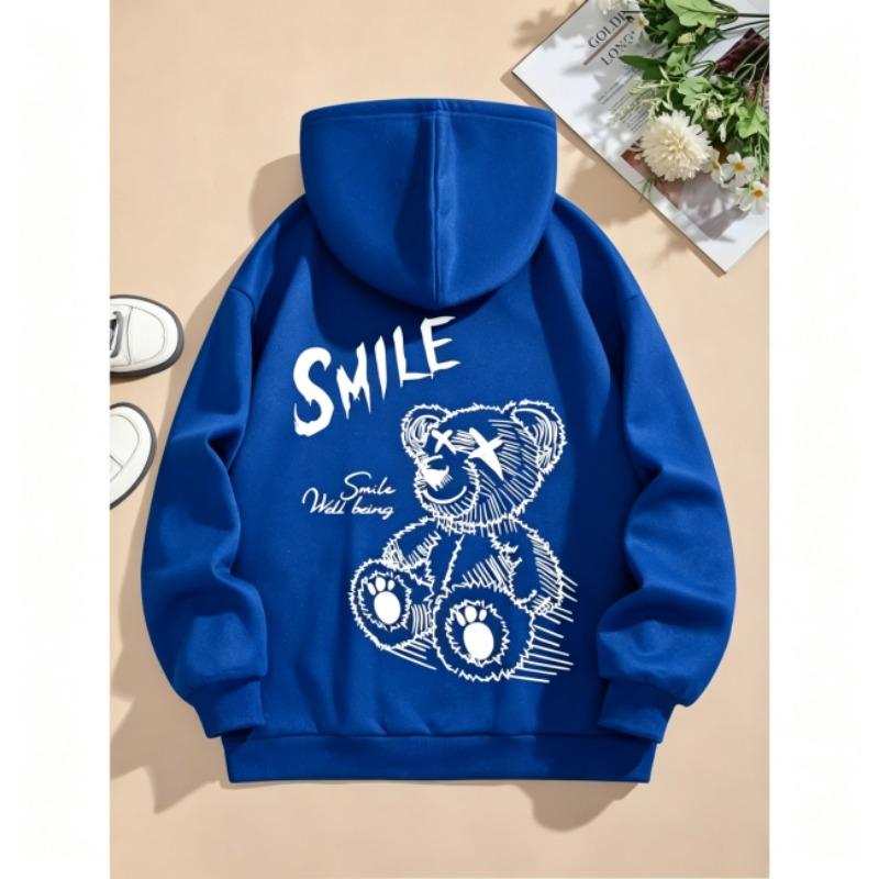 Felpe Primavera Autunno per Ragazzi Ragazze Felpa Casual Abbigliamento Bambini Top Felpa con Cappuccio a Manica Lunga Pullover con Cappuccio Stampato Orsetto Sorridente