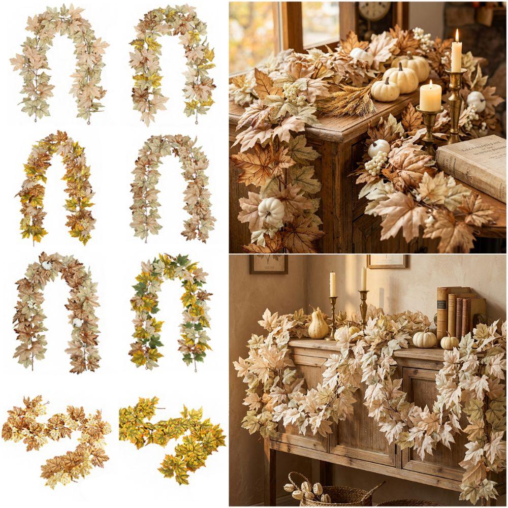 Autumn Artificial Mapple Leaves Garland Big Size Leaves Hanging Decorative Vine Home Decoration