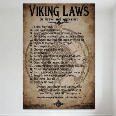 Wikinger Gesetze Vintage Stil Blechschild 'Sei mutig und aggressiv' Altenglische Pergamenttextur Metallposter für Bar Pub Haus Wand De