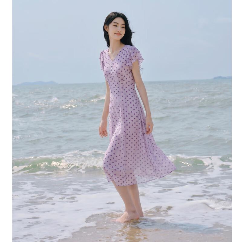 French Polka Dot Ruffle A-line Dress M