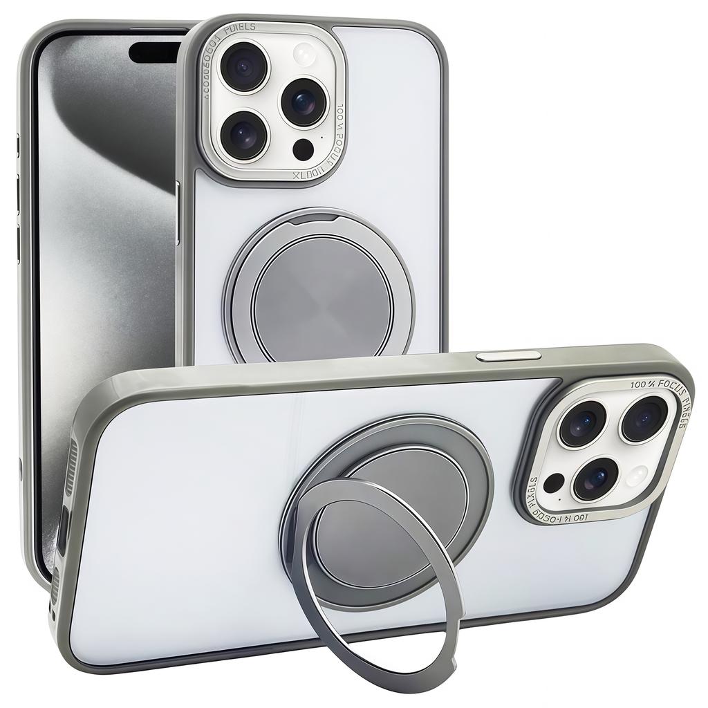 For iPhone 15 Pro Magnetic Case Acrylic TPU Phone Back Cover with Kickstand