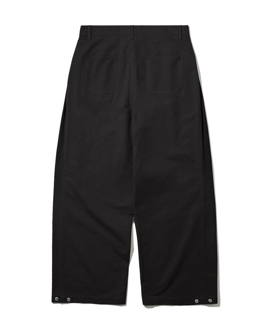 TRILLION Side Tuck Snap Button Wide Cotton Pants (Black)