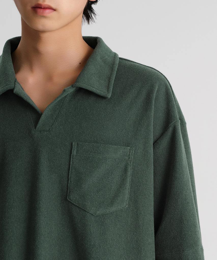 MUSINSA STANDARD Terry Cloth Slit Neck Polo Shirt [Deep Green]