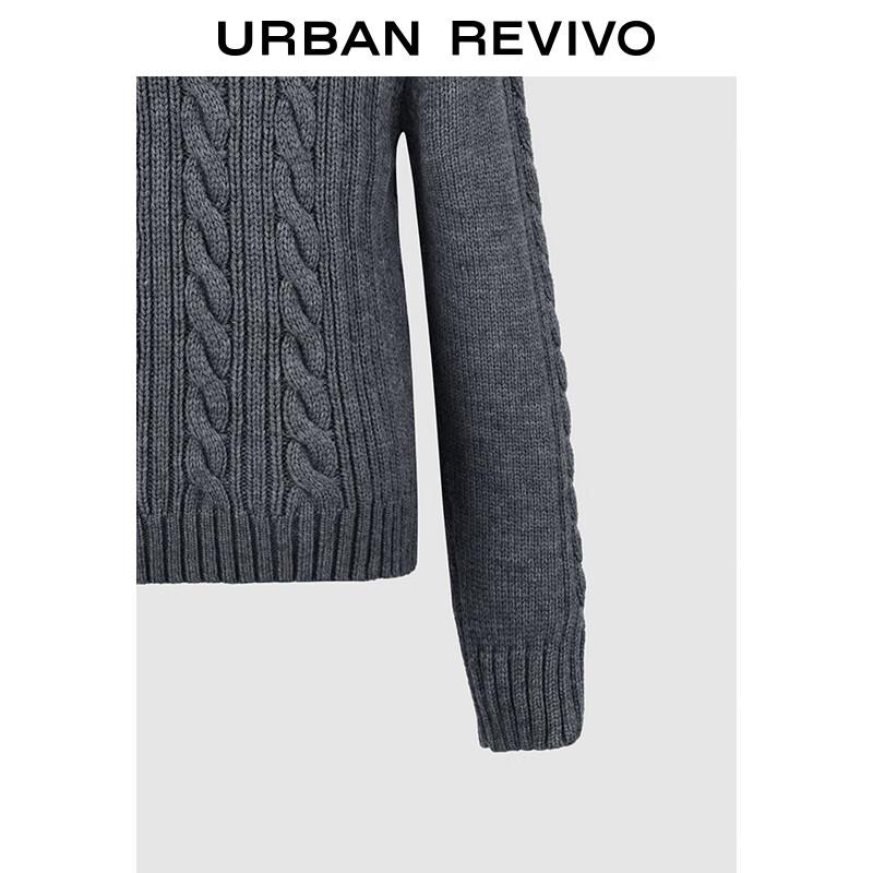 UR 2024 Winter Women's Grey Cable Knit V-Neck Sweater