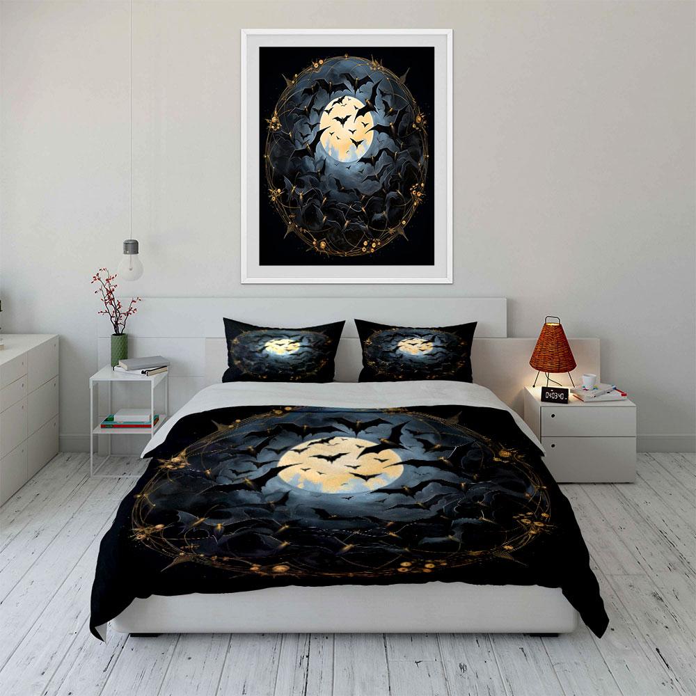 Moonlit Bat Design Gift Set  Kid'S And Adults' Bedroom Decor, Exquisite Three-Piece Bedding Set Gift
