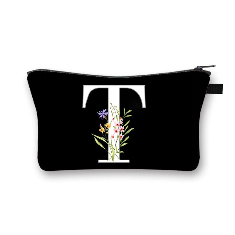 Wild Flower Alphabet Letter A-Z Makeup Bag Canvas Pouch Cosmetic Case Teacher Gift Purse