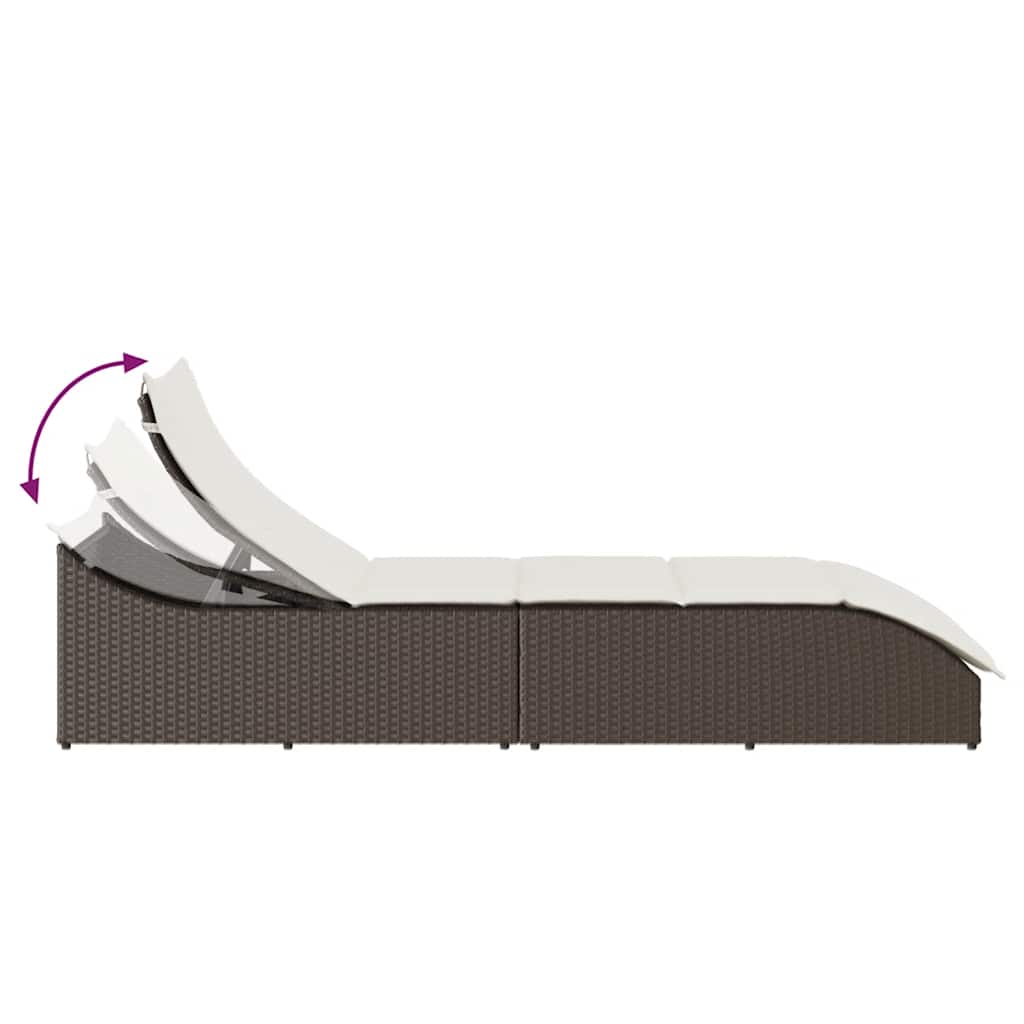 Folding Sun Lounger with Cushion and Storage Space Brown Poly Rattan