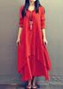 2024 Spring/Autumn Faux Two-Piece Long Sleeve Cotton Linen Dress with Large Hem