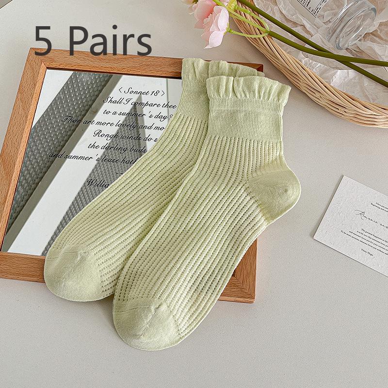 5 Pairs of Female Summer Thin Lovely Pure Cotton Boneless Tube Socks