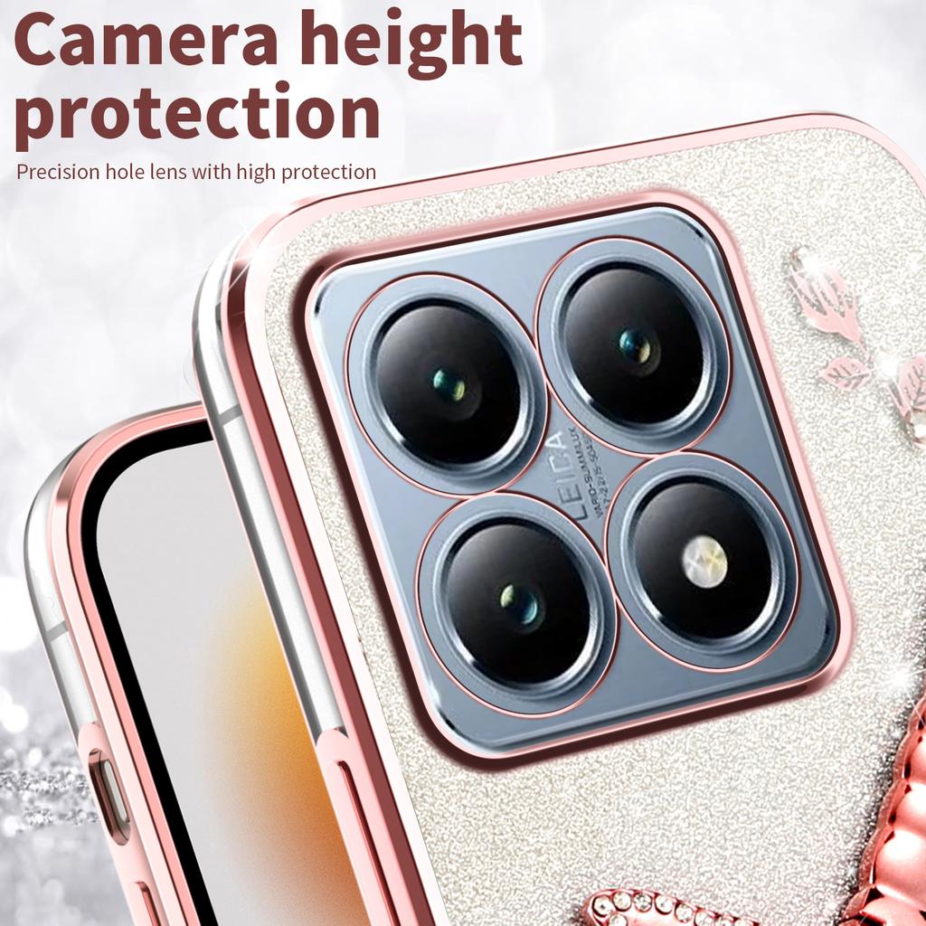 KADEM For Xiaomi 15T Case Dragonfly Kickstand TPU Flowers Glitter Phone Cover