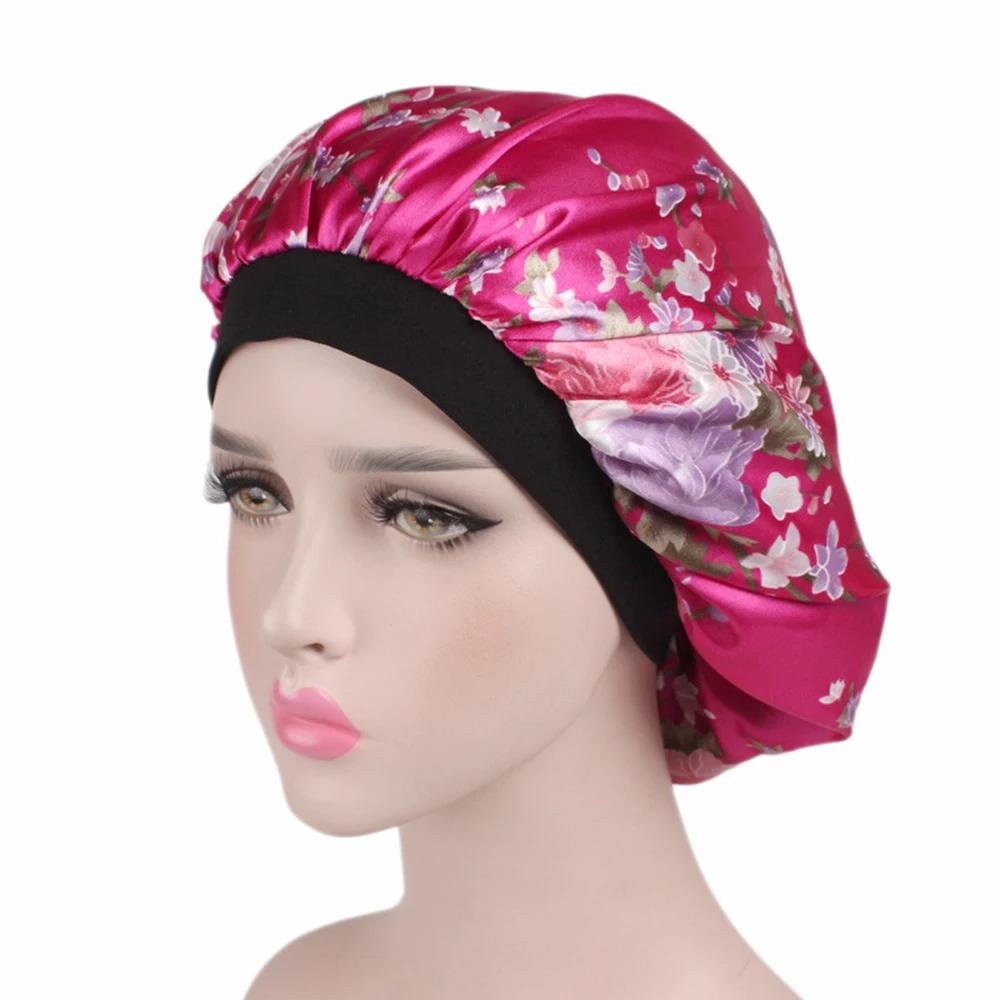 Hair Satin Bonnet For Sleeping Shower Cap Silk Bonnet Bonnet Femme Women Night Sleep Cap Head Cover Wide Elastic Band