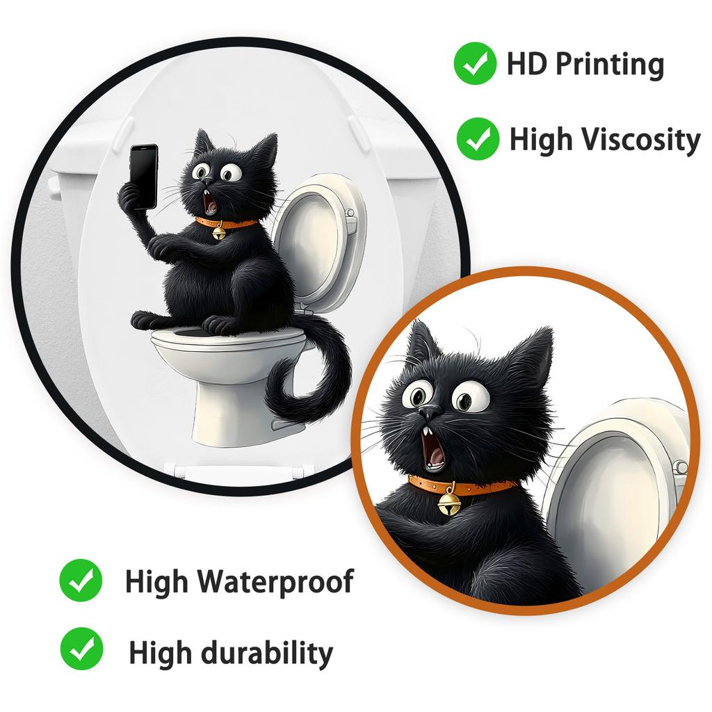 Cute Cartoon Cat PVC Toilet Sticker Self-Adhesive Removable for Bathroom Wall Decor